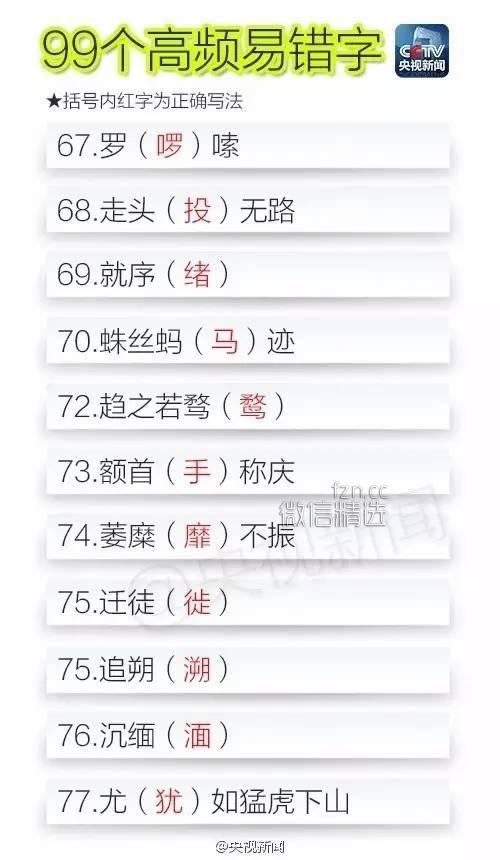 出错率最高的99个字，你能写对几个？