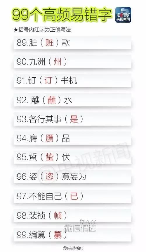 出错率最高的99个字，你能写对几个？